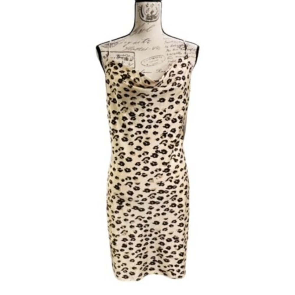 Love Tree Slip Dress Size Large Leopard Print Cowl Neck Backless Tan Brown SEXY